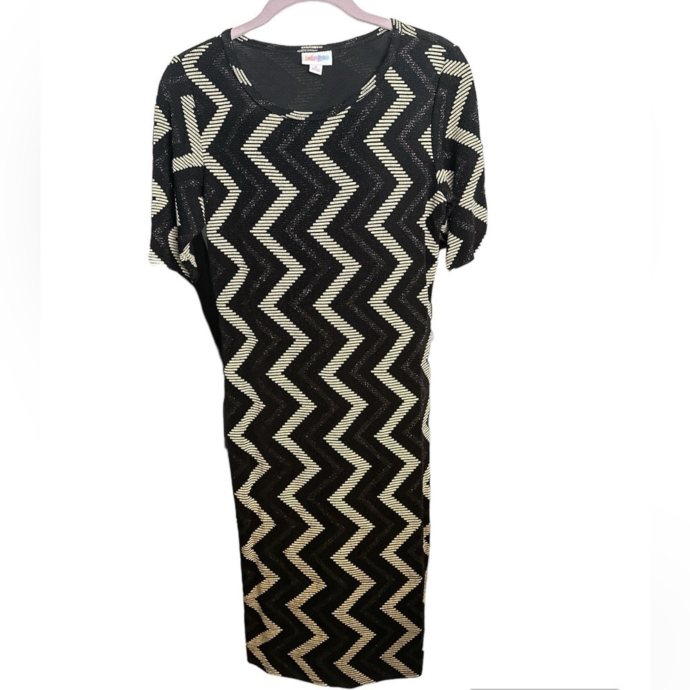 LulaRoe Black With Gold Shimmer Short Sleeves Dress S/M